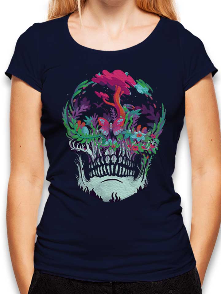 Mystic Forest Skull Damen T-Shirt dunkelblau L