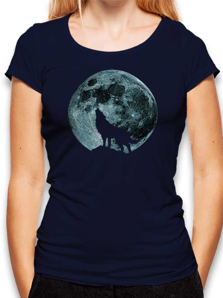 Mystic Moon Wolf Damen T-Shirt dunkelblau L