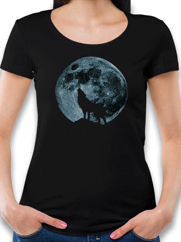 Mystic Moon Wolf Damen T-Shirt schwarz L