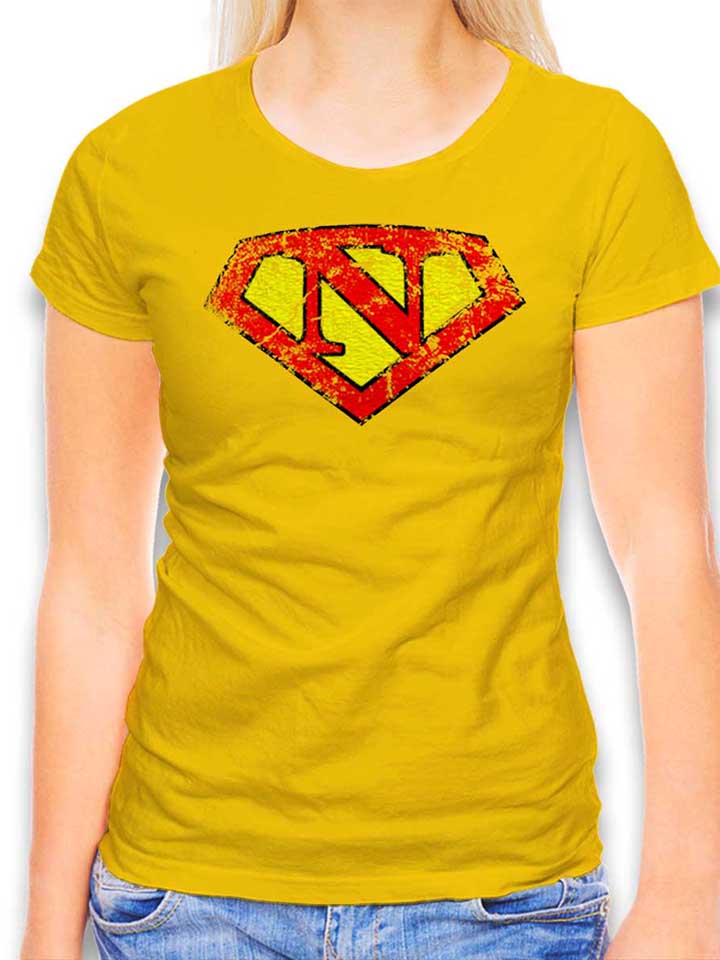 N Buchstabe Logo Vintage Damen T-Shirt gelb L