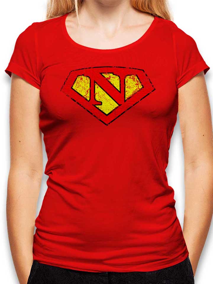 N Buchstabe Logo Vintage Damen T-Shirt rot L