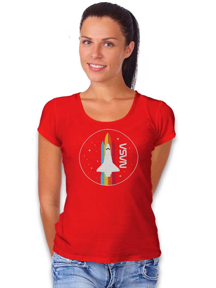 nasa-retro-spaceship-damen-t-shirt rot 2