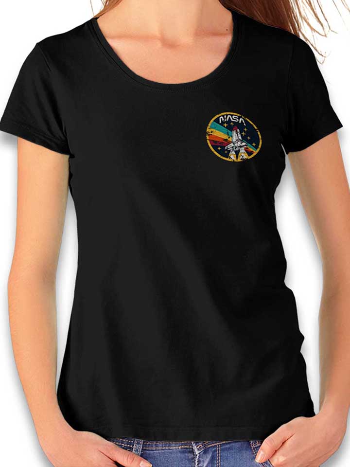 nasa-space-shuttle-vintage-chest-print-damen-t-shirt schwarz 1