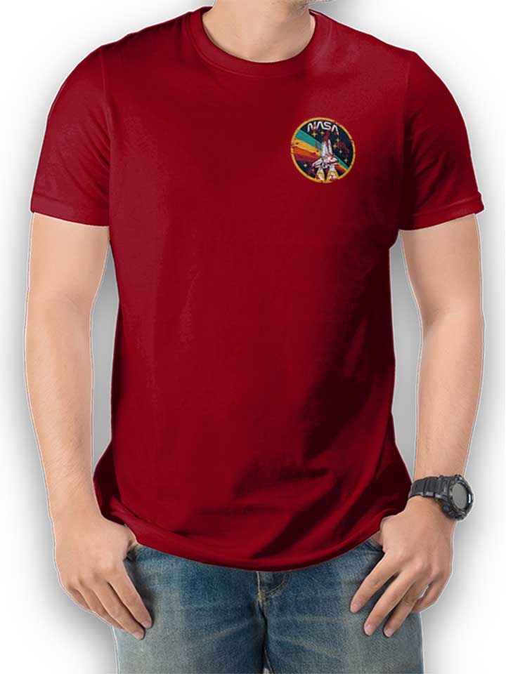 Nasa Space Shuttle Vintage Chest Print T-Shirt maroon L