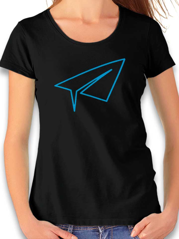 neon-paperairplane-damen-t-shirt schwarz 1