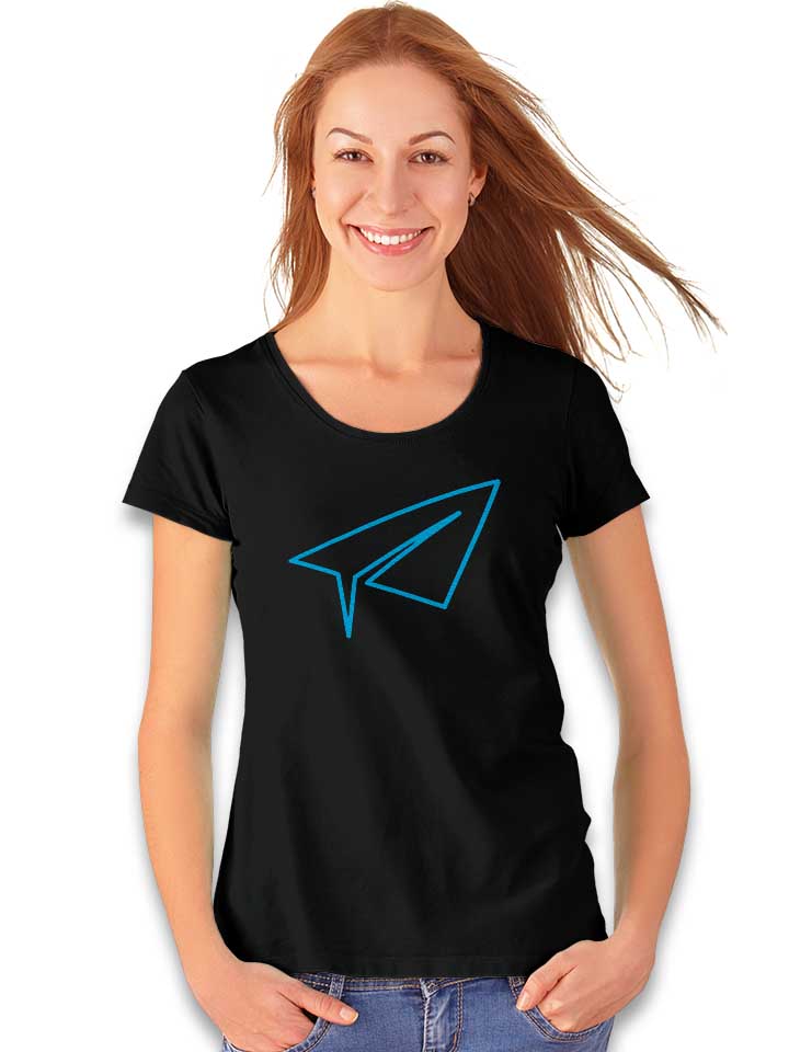 neon-paperairplane-damen-t-shirt schwarz 2