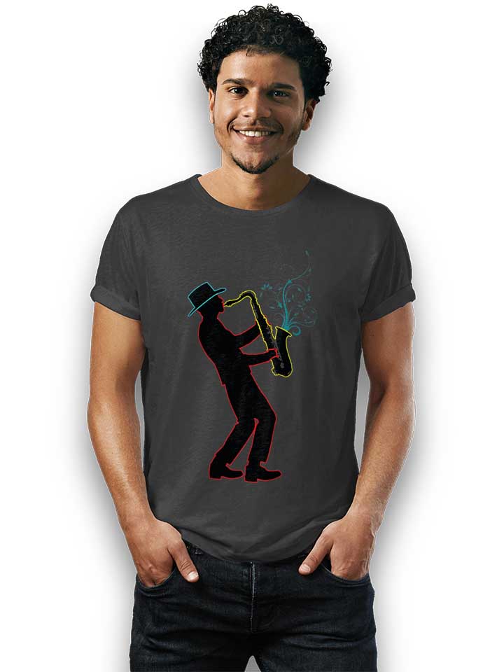 neon-saxophone-player-t-shirt dunkelgrau 2