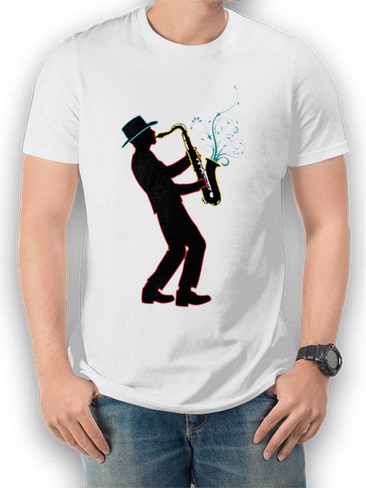 neon-saxophone-player-t-shirt weiss 1