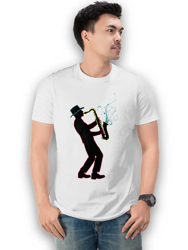 neon-saxophone-player-t-shirt weiss 2