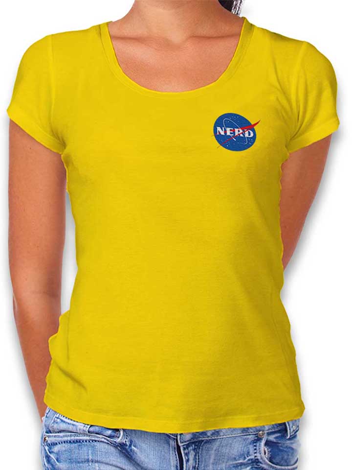 Nerd Nasa Chest Print Damen T-Shirt gelb L