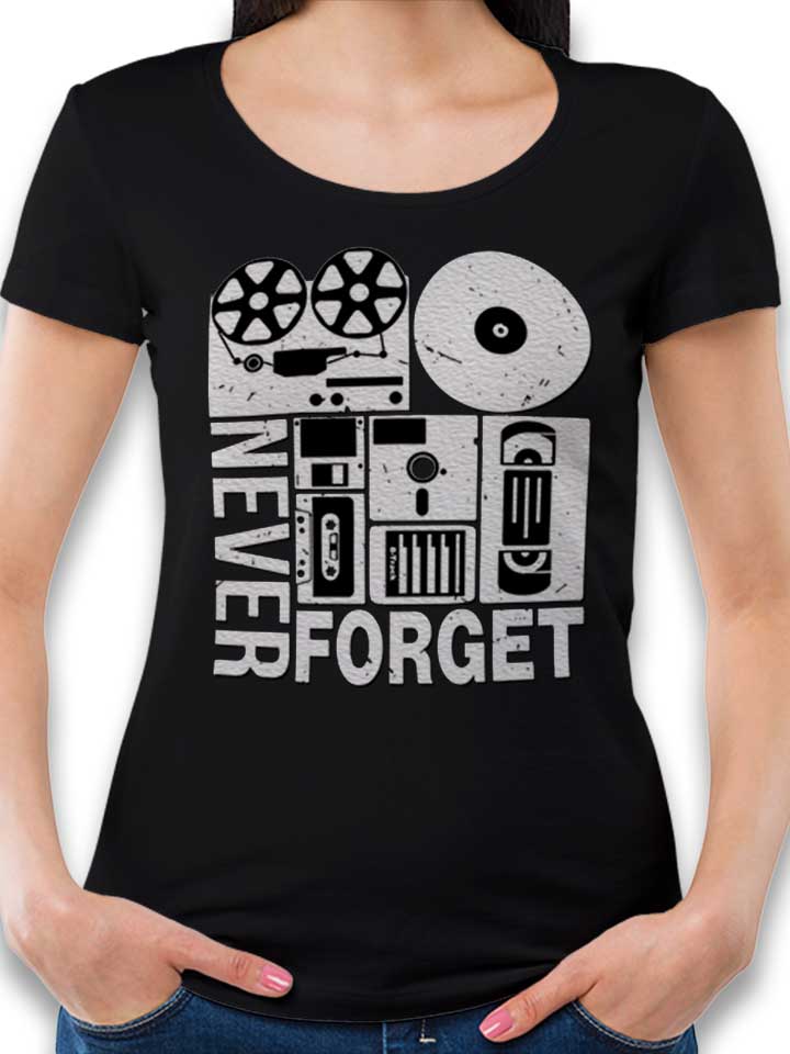 never-forget-analog-media-damen-t-shirt schwarz 1