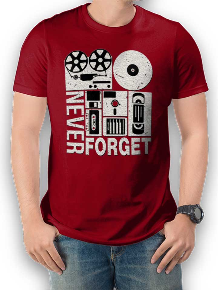 never-forget-analog-media-t-shirt bordeaux 1