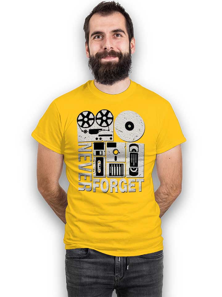 never-forget-analog-media-t-shirt gelb 2