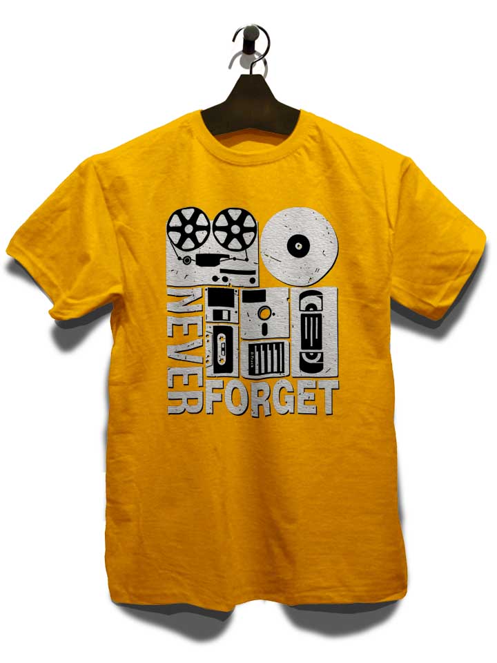 never-forget-analog-media-t-shirt gelb 3
