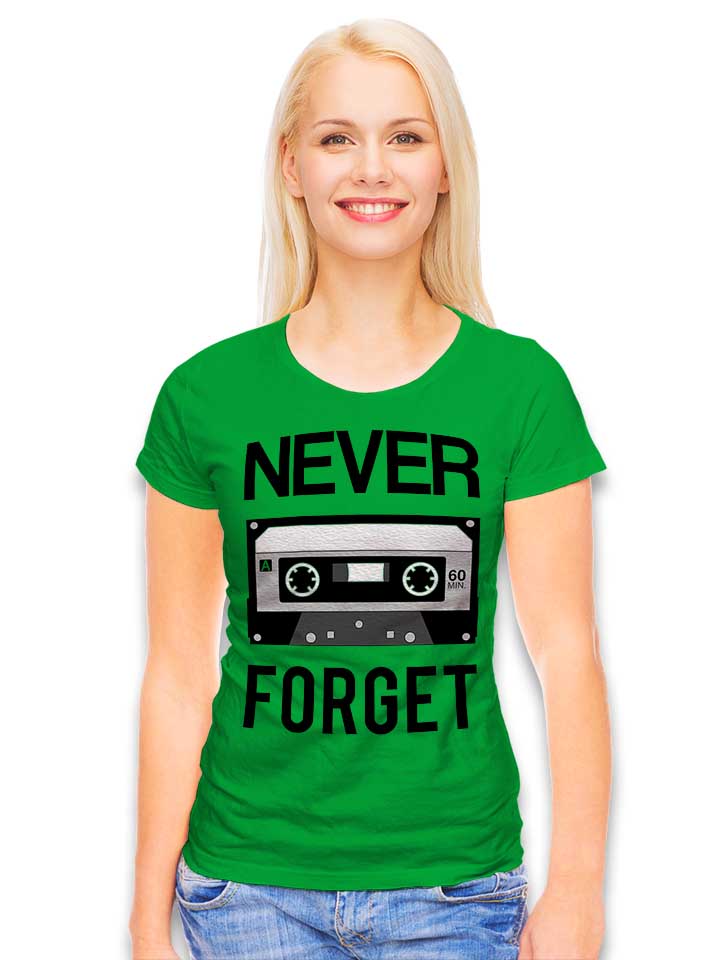 never-forget-cassette-damen-t-shirt gruen 2