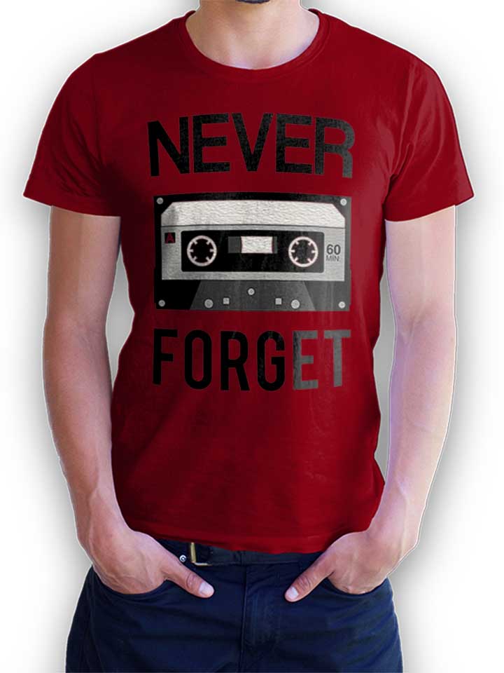 Never Forget Cassette T-Shirt bordeaux L