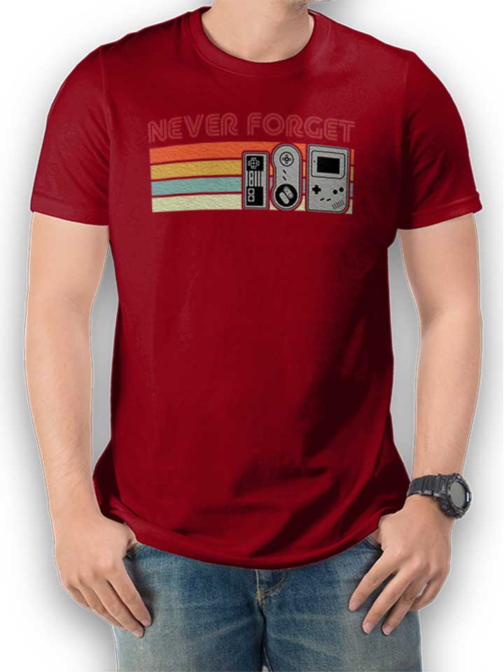 Never Forget Oldschool Game Controller T-Shirt bordeaux L