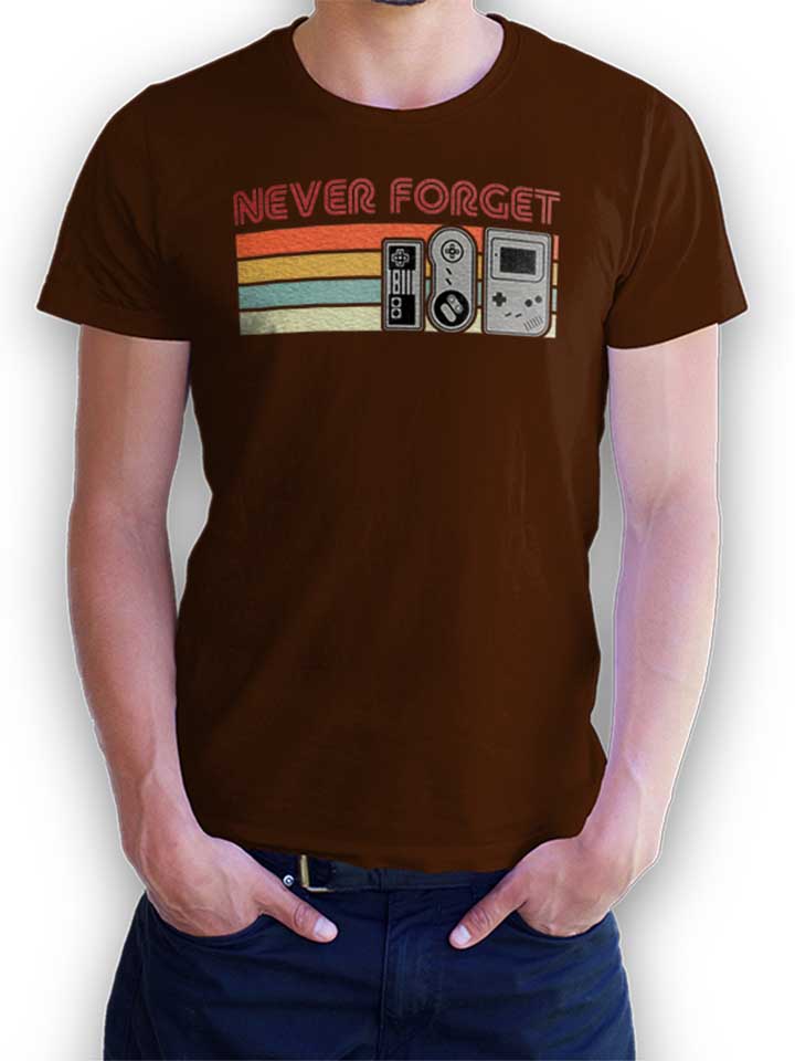 Never Forget Oldschool Game Controller T-Shirt brown L