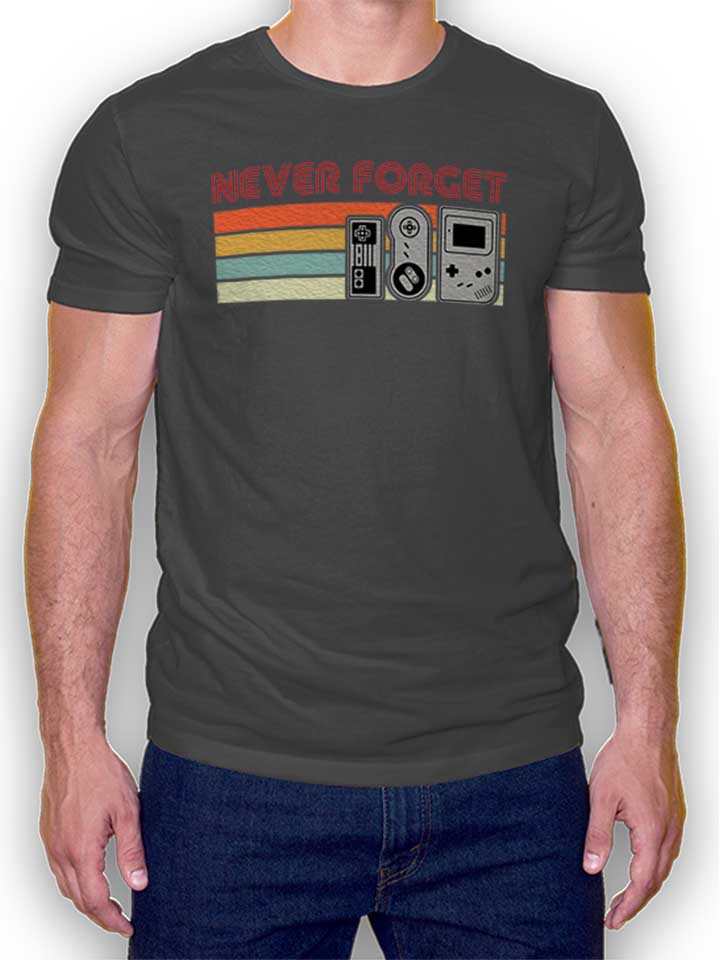 Never Forget Oldschool Game Controller T-Shirt gris-fonc L
