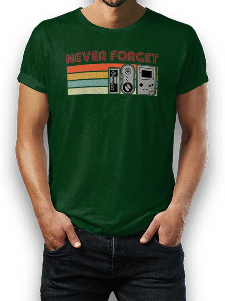 Never Forget Oldschool Game Controller T-Shirt dunkelgruen L