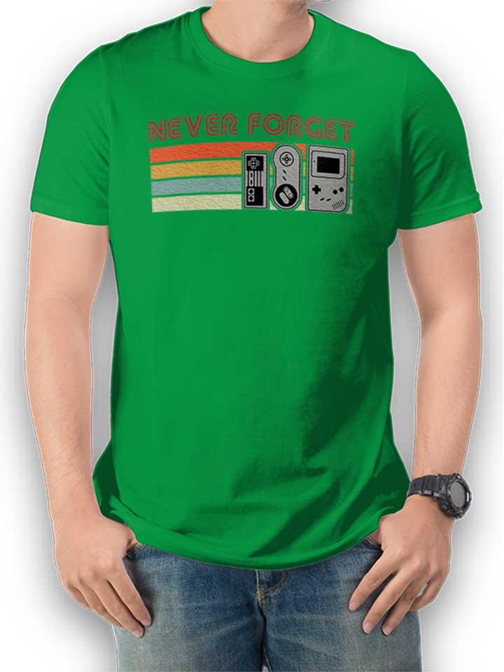 Never Forget Oldschool Game Controller T-Shirt verde L