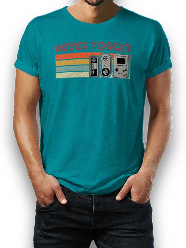 Never Forget Oldschool Game Controller T-Shirt turquoise L