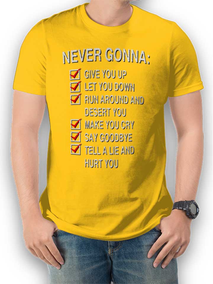 Never Gonna Give You Up T-Shirt gelb L