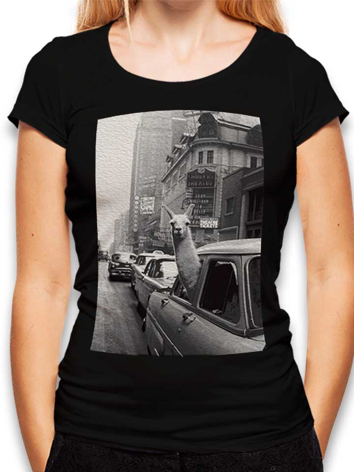 New York Llama Damen T-Shirt schwarz L
