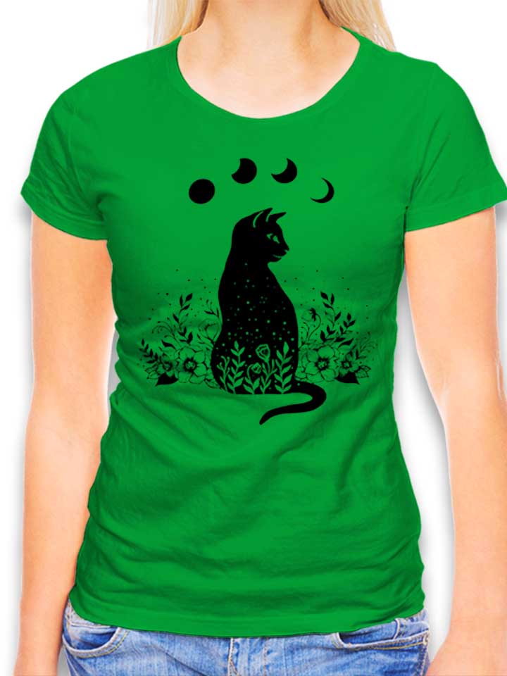 Night Garden Cat Damen T-Shirt gruen L