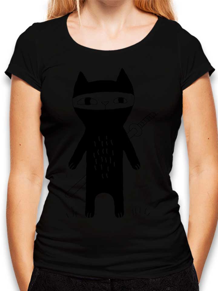 Ninja Cat Damen T-Shirt schwarz L