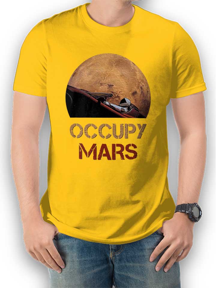Occupy Mars Space Car T-Shirt yellow L