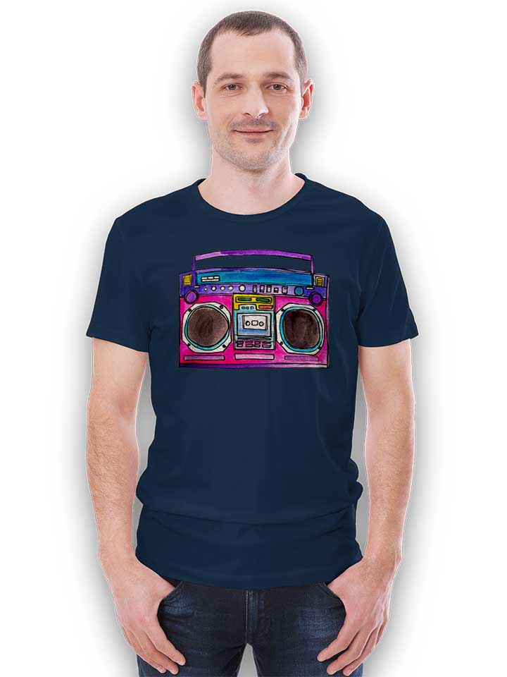 old-school-boombox-t-shirt dunkelblau 2