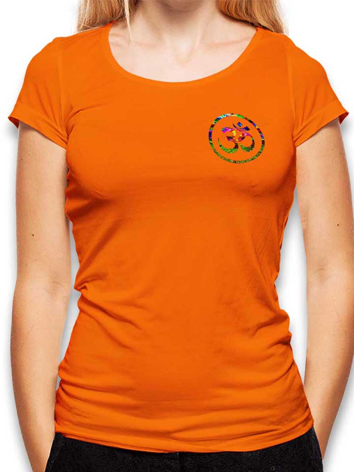 om-symbol-batik-chest-print-damen-t-shirt orange 1