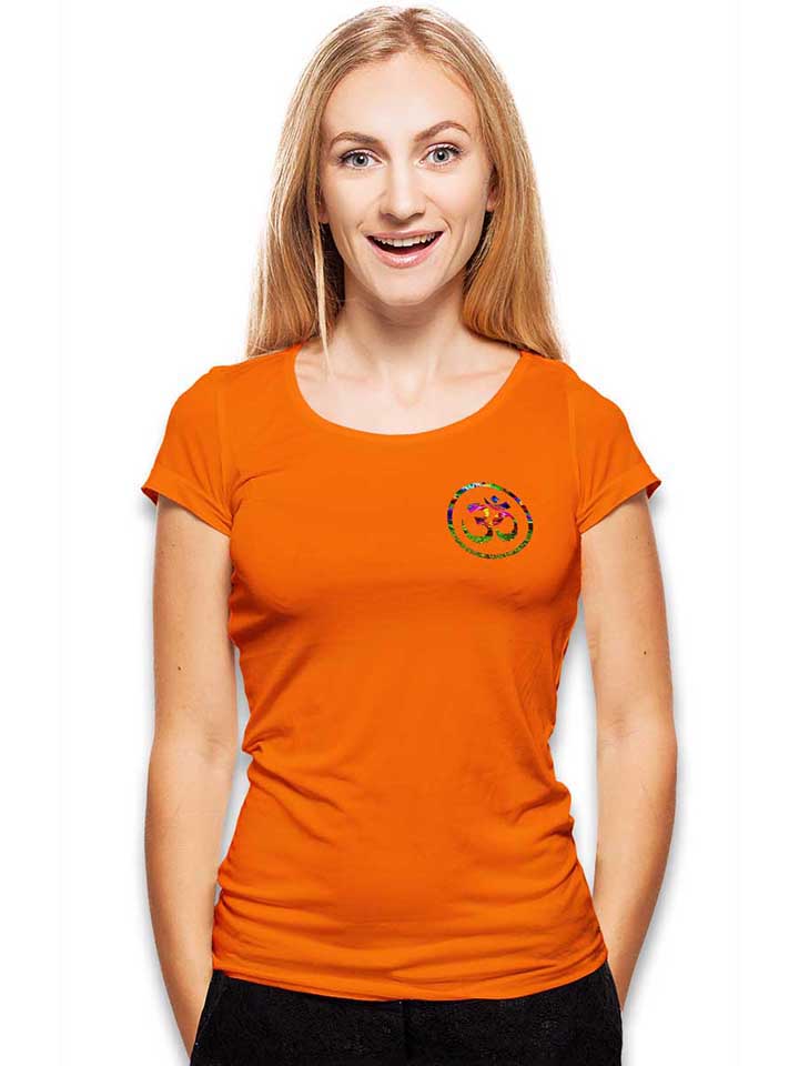 om-symbol-batik-chest-print-damen-t-shirt orange 2