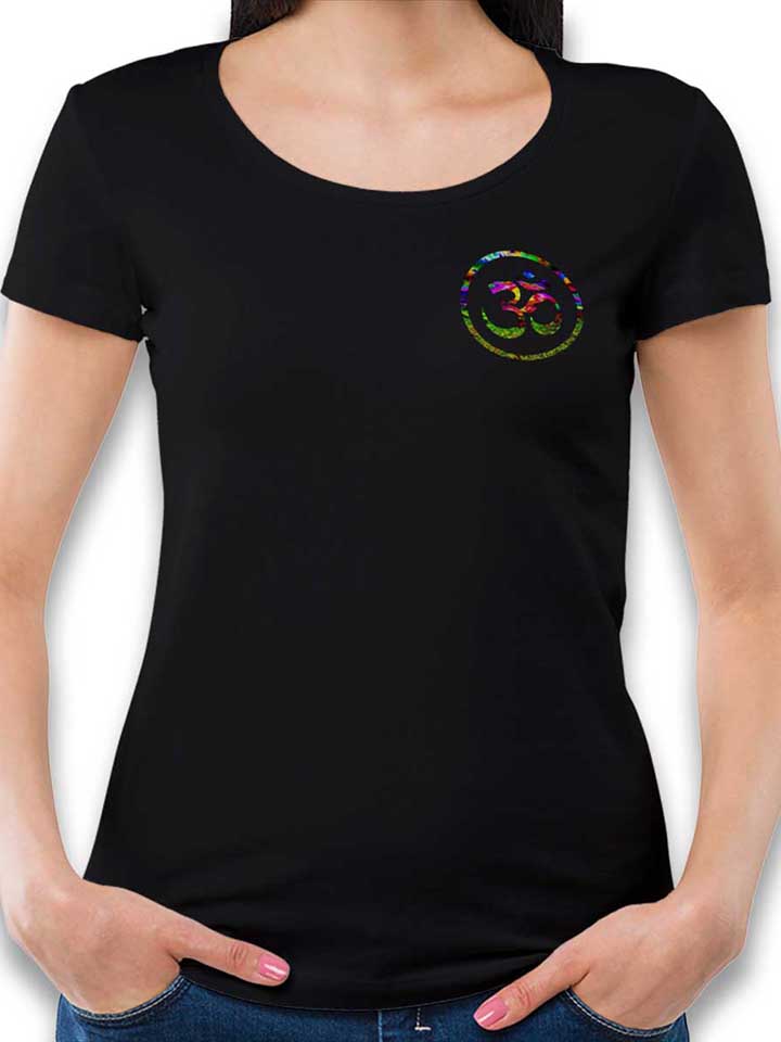Om Symbol Batik Chest Print Damen T-Shirt schwarz L