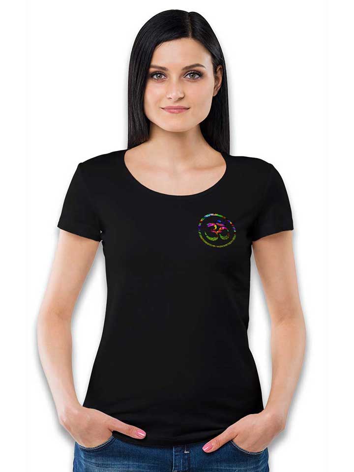 om-symbol-batik-chest-print-damen-t-shirt schwarz 2
