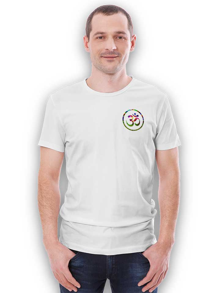 om-symbol-batik-chest-print-t-shirt weiss 2