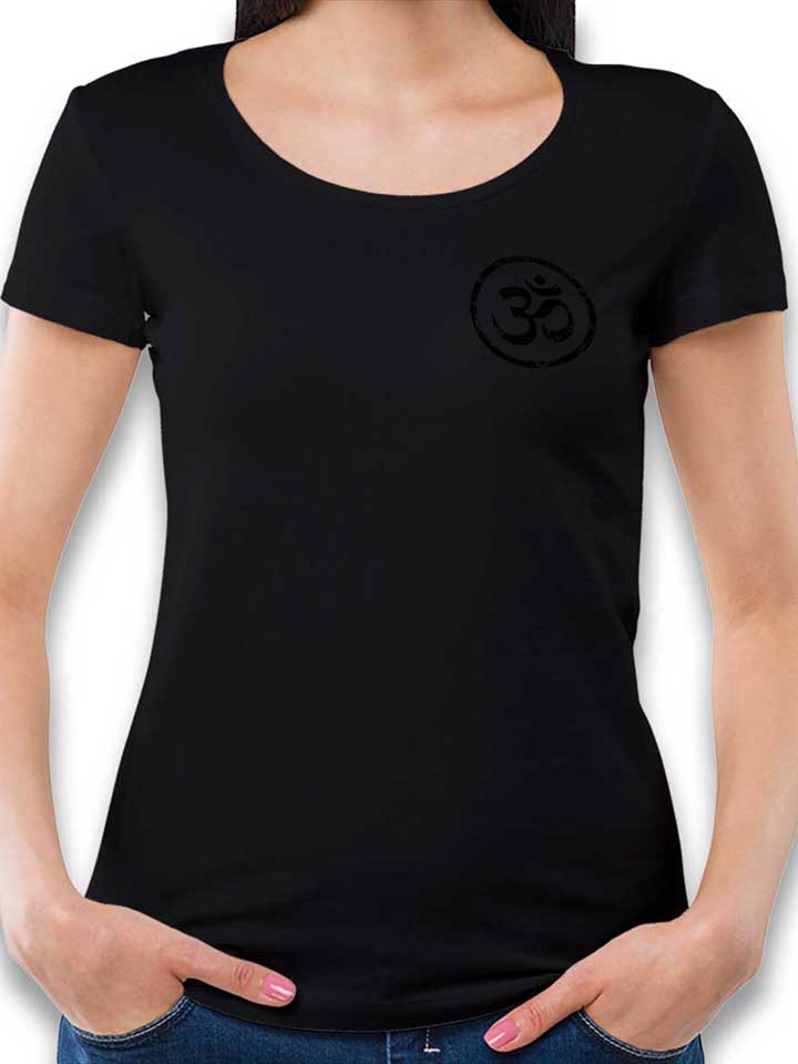 Om Symbol Vintage Chest Print Damen T-Shirt schwarz L