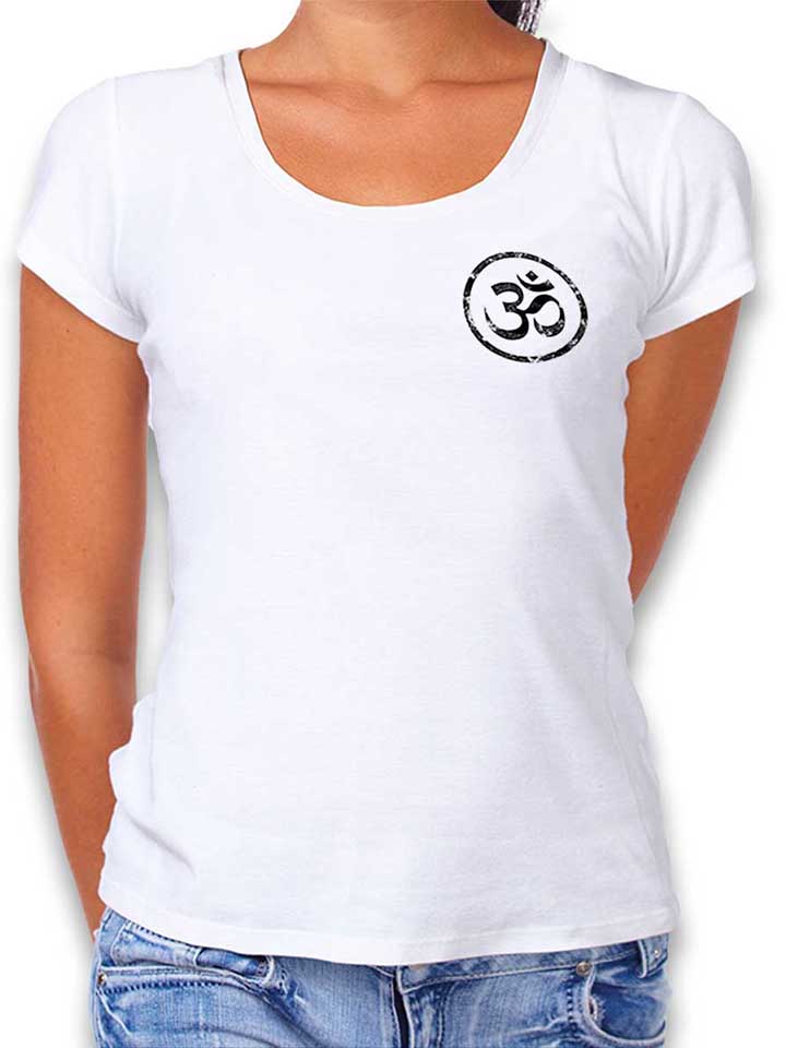 Om Symbol Vintage Chest Print T-Shirt Donna bianco L
