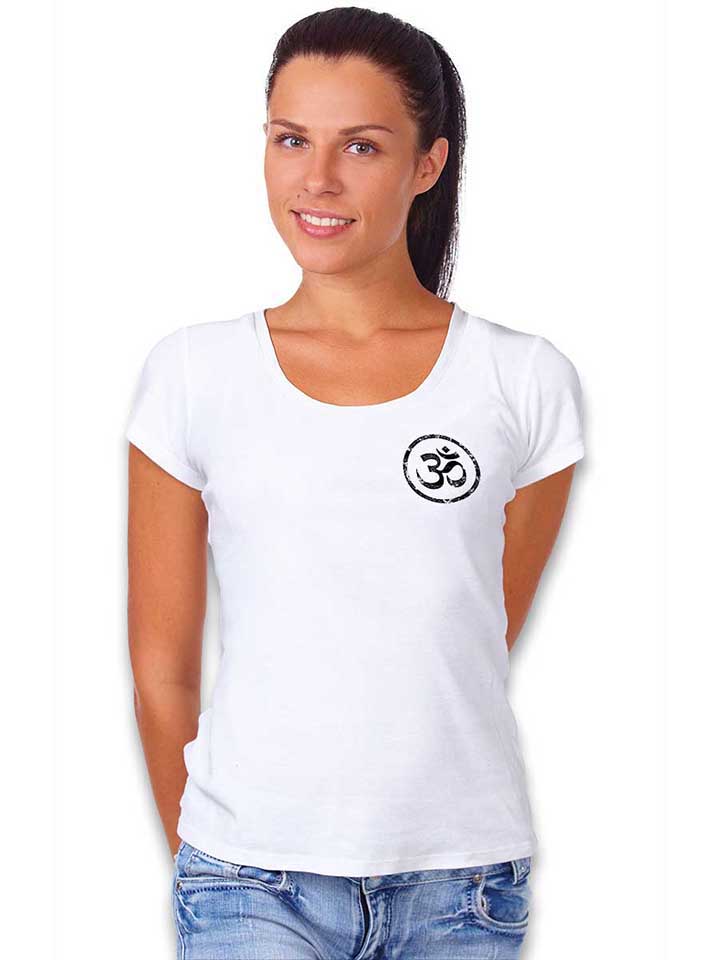om-symbol-vintage-chest-print-damen-t-shirt weiss 2