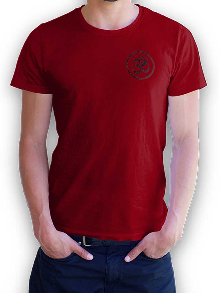 Om Symbol Vintage Chest Print T-Shirt maroon L