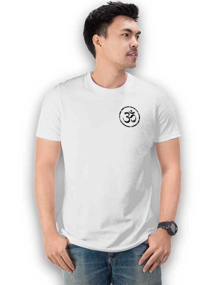 om-symbol-vintage-chest-print-t-shirt weiss 2