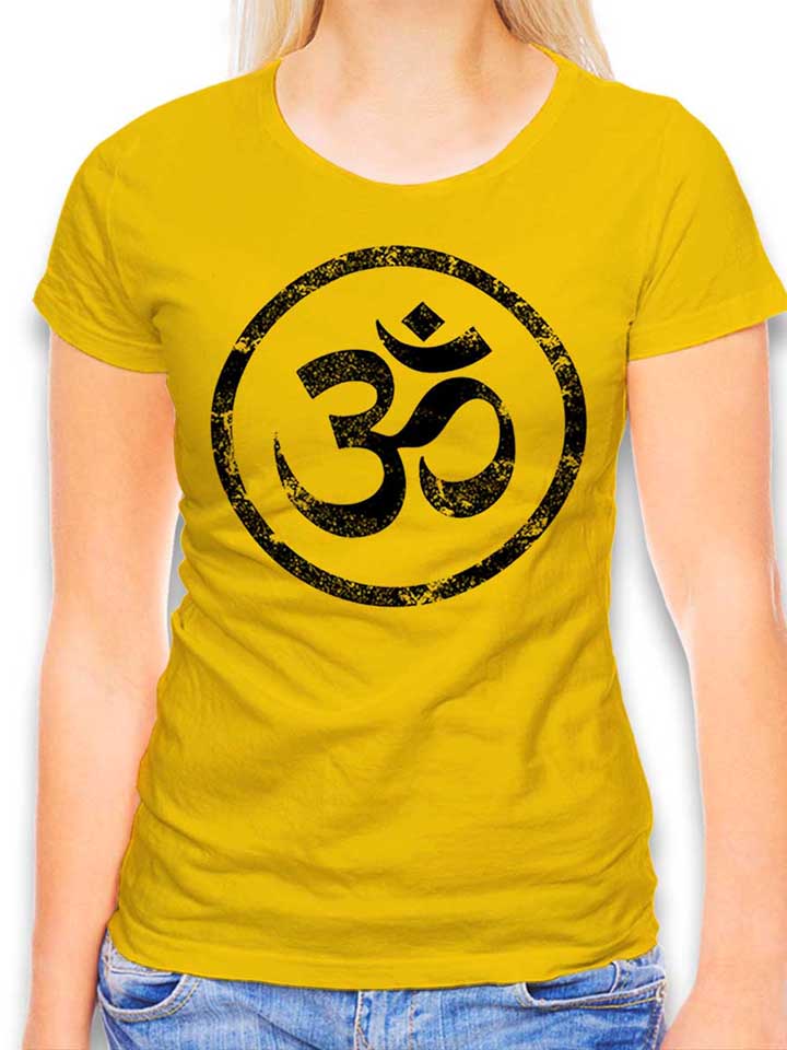 Om Symbol Vintage Damen T-Shirt gelb L