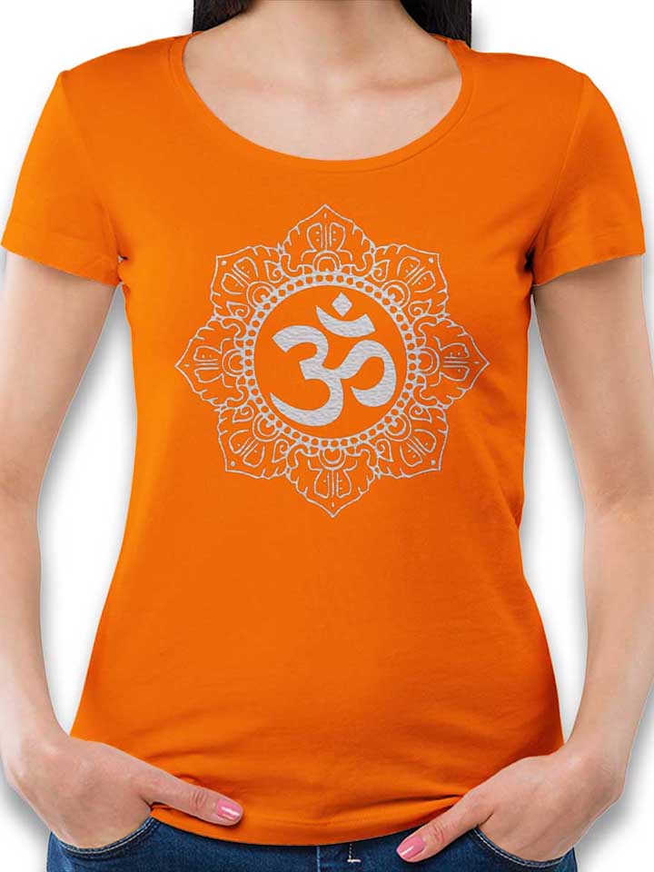 om-symbol-white-damen-t-shirt orange 1