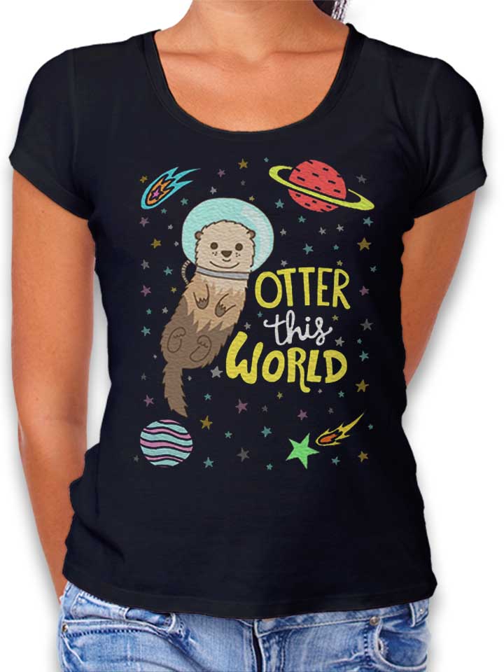 otter-astronaut-damen-t-shirt schwarz 1