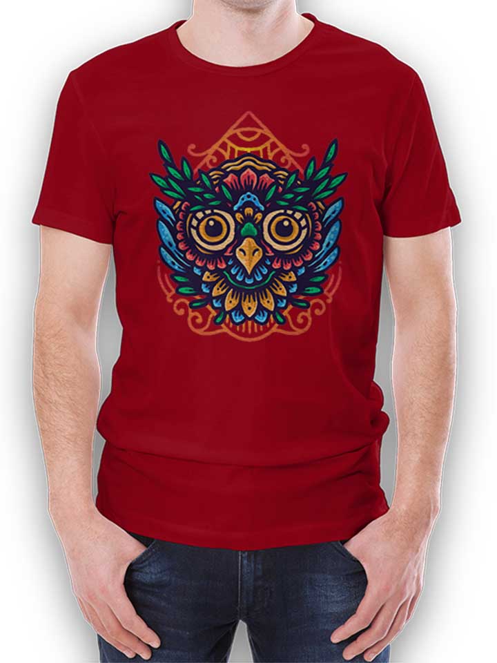 Owl Mandala T-Shirt bordeaux L