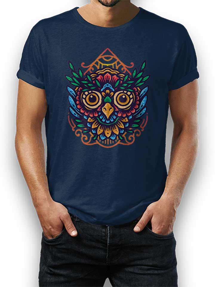 Owl Mandala T-Shirt navy L