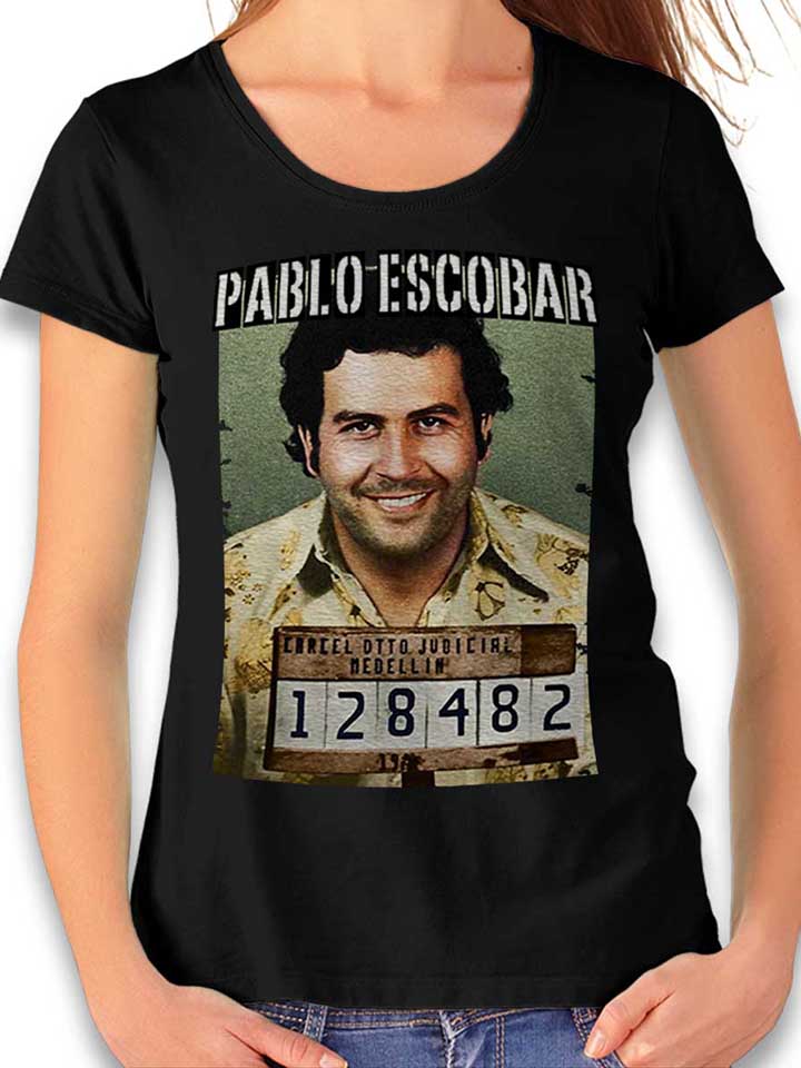 Pablo Escobar Mugshot Damen T-Shirt schwarz L
