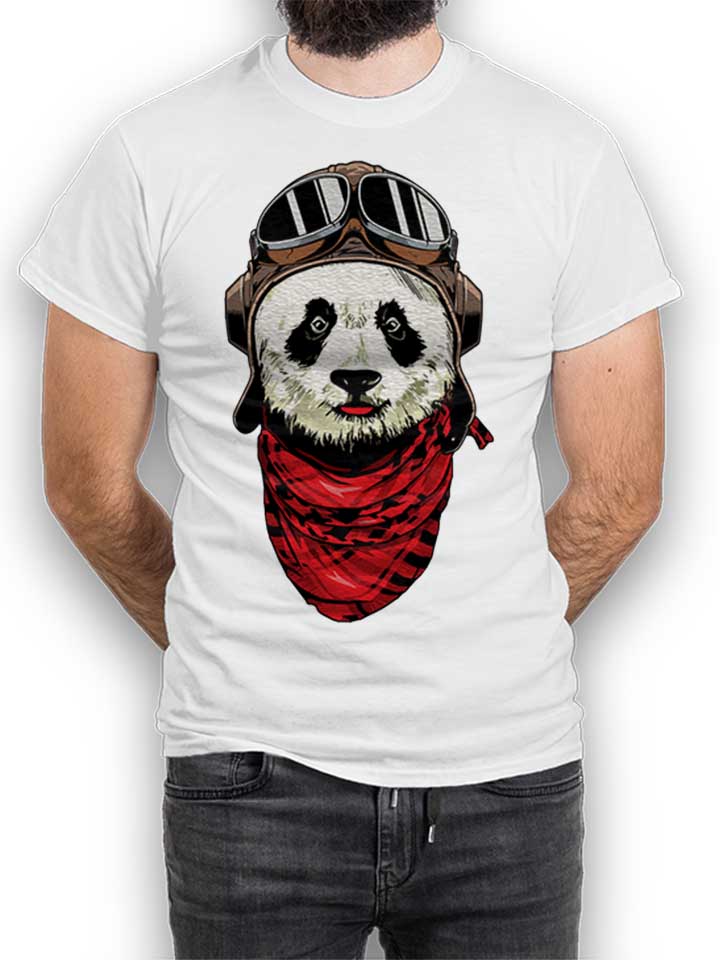 Panda Pilot Kinder T-Shirt weiss 110 / 116