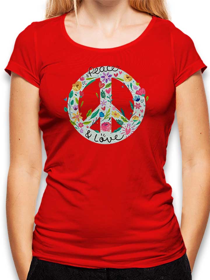 Peace And Love Floral Sign T-Shirt Donna